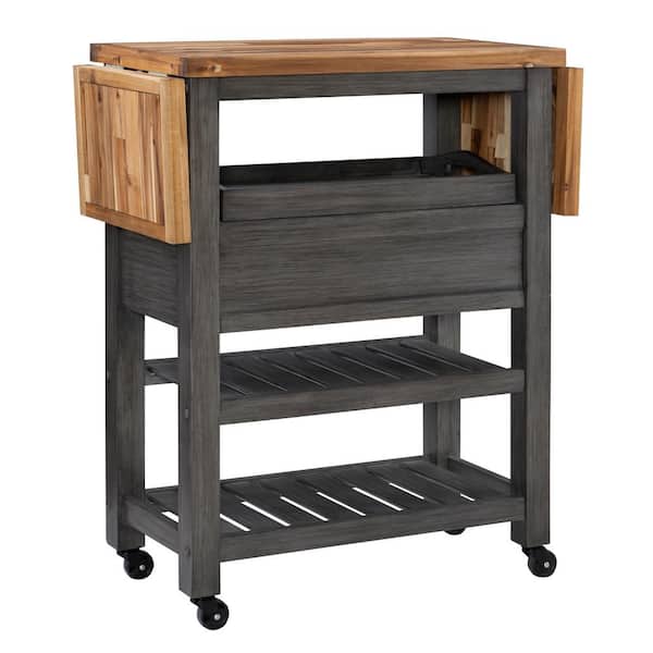 Linon Home Decor Andy Grey 2-Tone Wood Kitchen Cart with Food Safe Acacia Wood Top