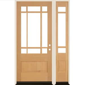 36 in. x 80 in. 3/4 Prairie-Lite with Beveled Glass Unfinished Left Hand Douglas Fir Prehung Front Door Right Sidelite