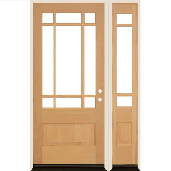 Krosswood Doors 36 in. x 80 in. 3/4 Prairie-Lite with Beveled Glass Unfinished Left Hand Hemlock Wood Prehung Front Door Right Sidelite