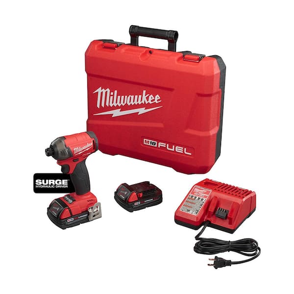 Milwaukee M18 FUEL SURGE 18V Lithium-Ion Brushless Cordless 1/4 in. Hex Impact Driver Compact Kit w/(2) 2.0Ah Batteries, Case