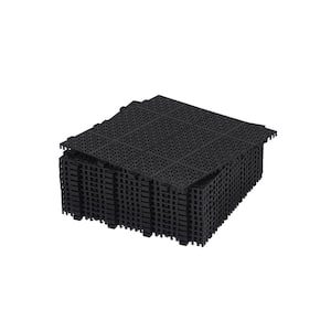 12 in. x 12 in. Black Square Plastic Waterproof Bathroom Flooring, Load Capacity 6613 lbs., 12-Pieces (1-Pack)