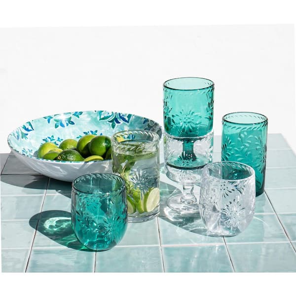 TarHong Talavera Acrylic Drinking Glass, Set of 6 Teal