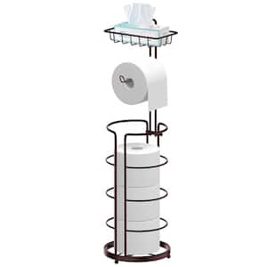 Freestanding Metal Toilet Paper Holder Stand, Toilet Tissue Roll Holder with Shelf in Bronze