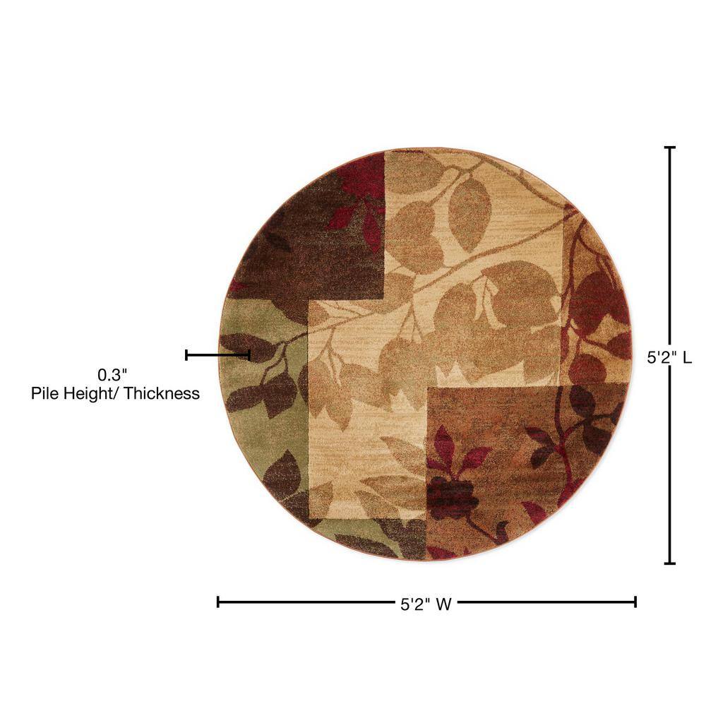 Amelia Beige and Brown Round Floral Area Rug