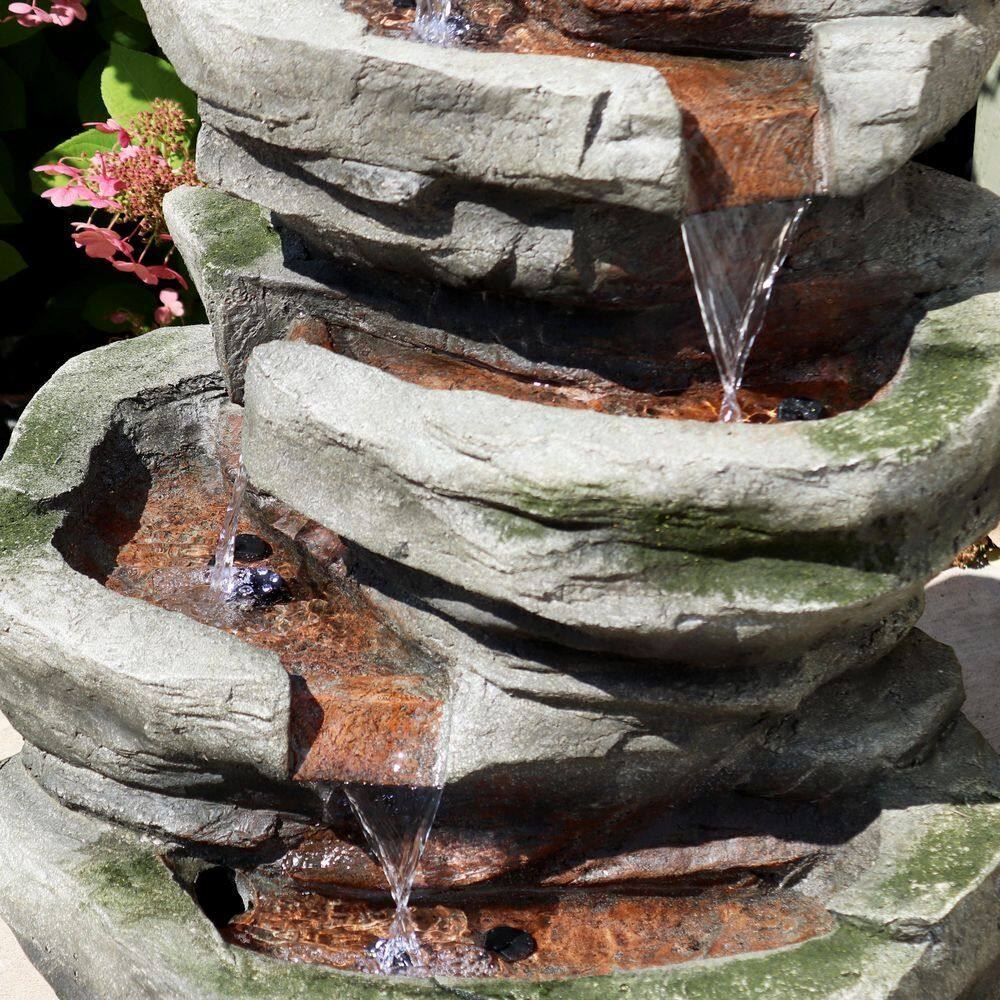 Sunnydaze 31" Gray and Green Polyresin Cobblestone Waterfall Fountain