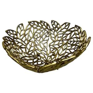 Gold 12 in. x 12 in. Aluminum Decorative birds Nest Style Fruit Metal Bowl