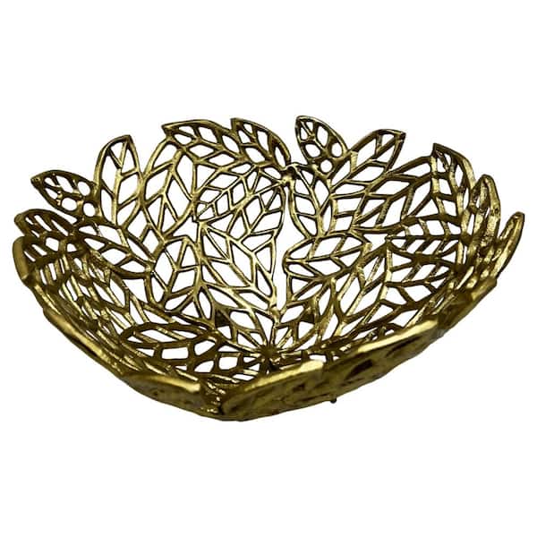 castellousa Gold 12 in. x 12 in. Aluminum Decorative birds Nest Style Fruit Metal Bowl