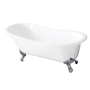 57 in. Cast Iron Slipper Clawfoot Bathtub in White with Feet in Polished Chrome