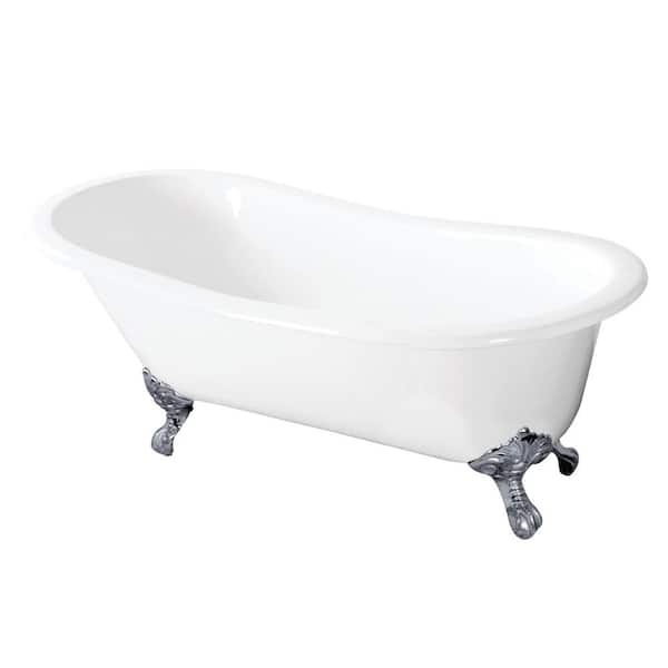 Aqua Eden 57 in. Cast Iron Slipper Clawfoot Bathtub in White with Feet in Polished Chrome