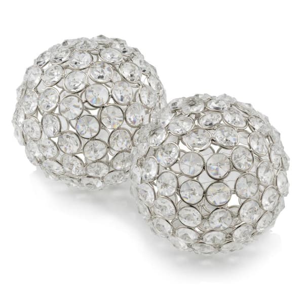 HomeRoots Crystal Silver Decorative Orb Tabletop Sculpture
