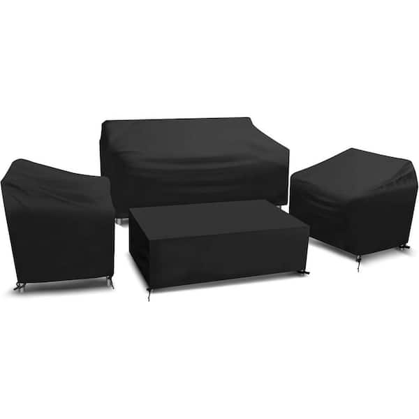 OVCRNIBI Patio Conversation Set Cover, 1-Sofa Cover/2-Armchair Covers/1-Table Cover, Outdoor Funiture Covers, Black, 4-Pieces