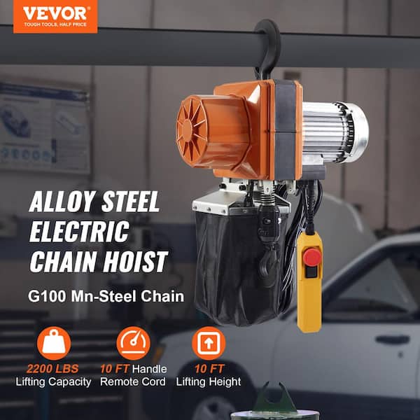 Electric Chain Hoist 2,200 lbs. Single Phase Overhead Crane 10 ft. Lifting Height and 10 ft. Wired Remote Control(1-Ton)