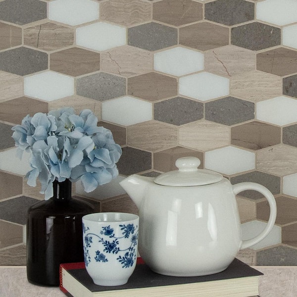 Bellagio Blend Hexagon 12 in. x 14 in. x 0.38 in. Honed Marble Mesh-Mounted Mosaic Tile (9.7 sq. ft./Case)