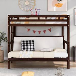 Espresso Twin over Full Bunk Bed Frame with Ladder, Detachable Kids Bunk Bed, Down Bed Can Be Converted into Daybed