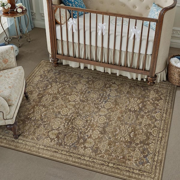 The Wizard of Oz 3 ft. X 5 ft. Brown Distressed Washable Vintage Floral Area Rug