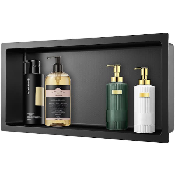 HEX 24 in. W x 12 in. H x 4 in. D Black Shower Niche Set of 1-Piece in Stainless Steel
