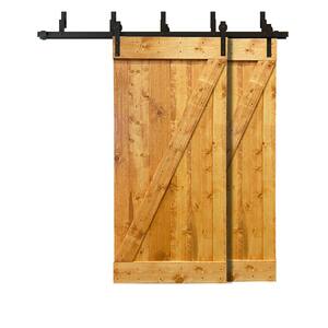 48 in. x 84 in. Z Bar Bypass Colonial Maple Stained Solid Pine Wood Interior Double Sliding Barn Door with Hardware Kit