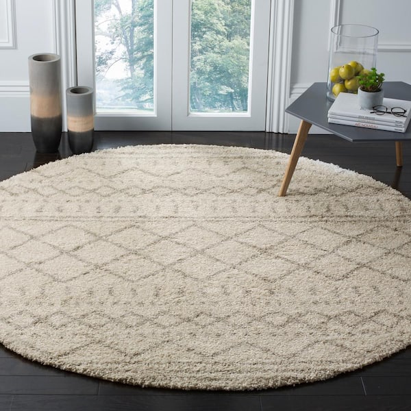 Arizona Shag Ivory/Beige 9 ft. x 9 ft. Geometric Lodge Round Area Rug