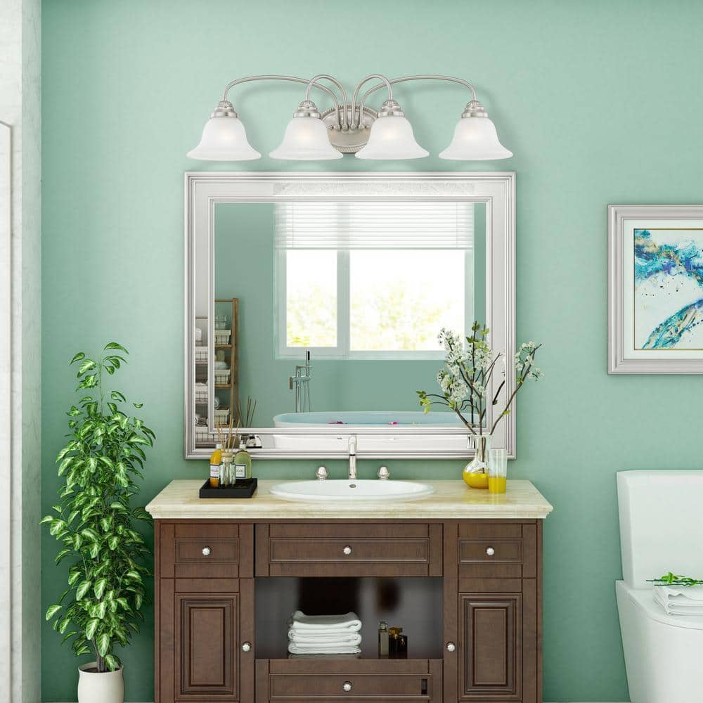 Edgemont 4-Light Vanity in Brushed Nickel with White Alabaster Glass