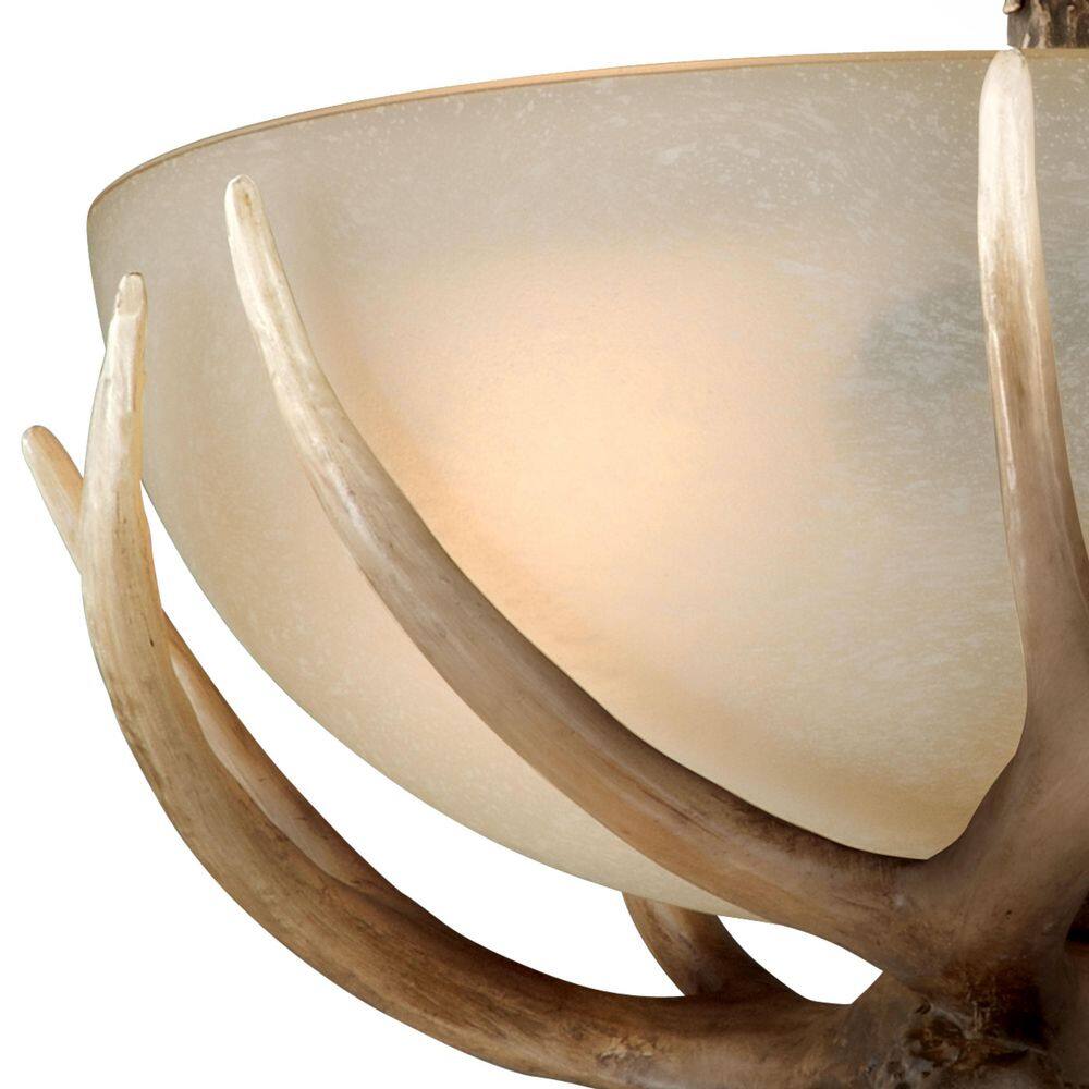 Rustic Antler 12" Black Walnut Semi-Flush Ceiling Light with Creme Glass