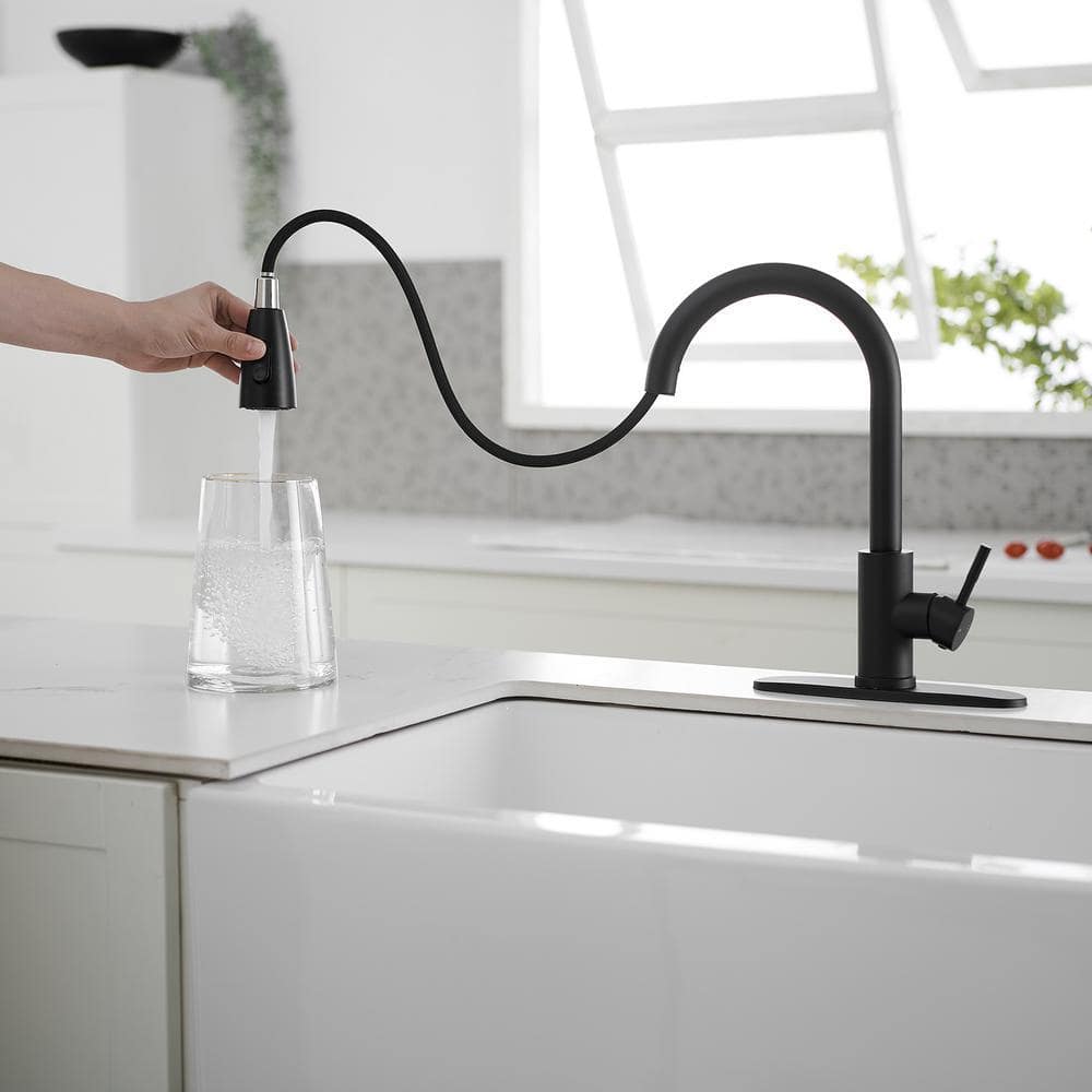 Matte Black Brass Single Handle Pull Down Kitchen Faucet