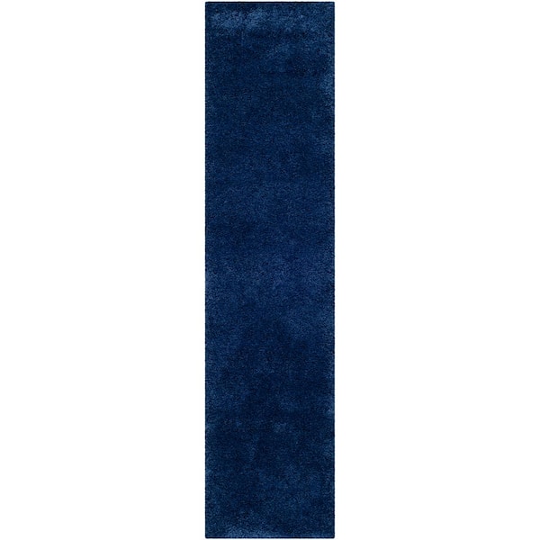Milan Shag 2 ft. x 20 ft. Navy Solid Flokati Runner Rug
