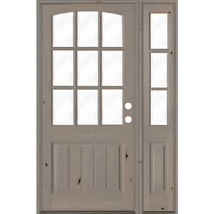 46 in. x 96 in. Knotty Alder Left-Hand/Inswing 9-Lite Clear Glass Grey Stain Wood Prehung Front Door with Right Sidelite