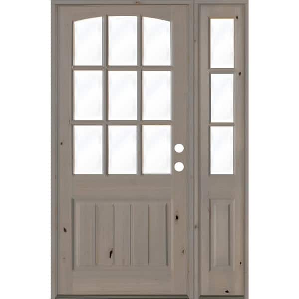Krosswood Doors 56 in. x 96 in. Knotty Alder Left-Hand/Inswing 9-Lite Clear Glass Grey Stain Wood Prehung Front Door with Right Sidelite
