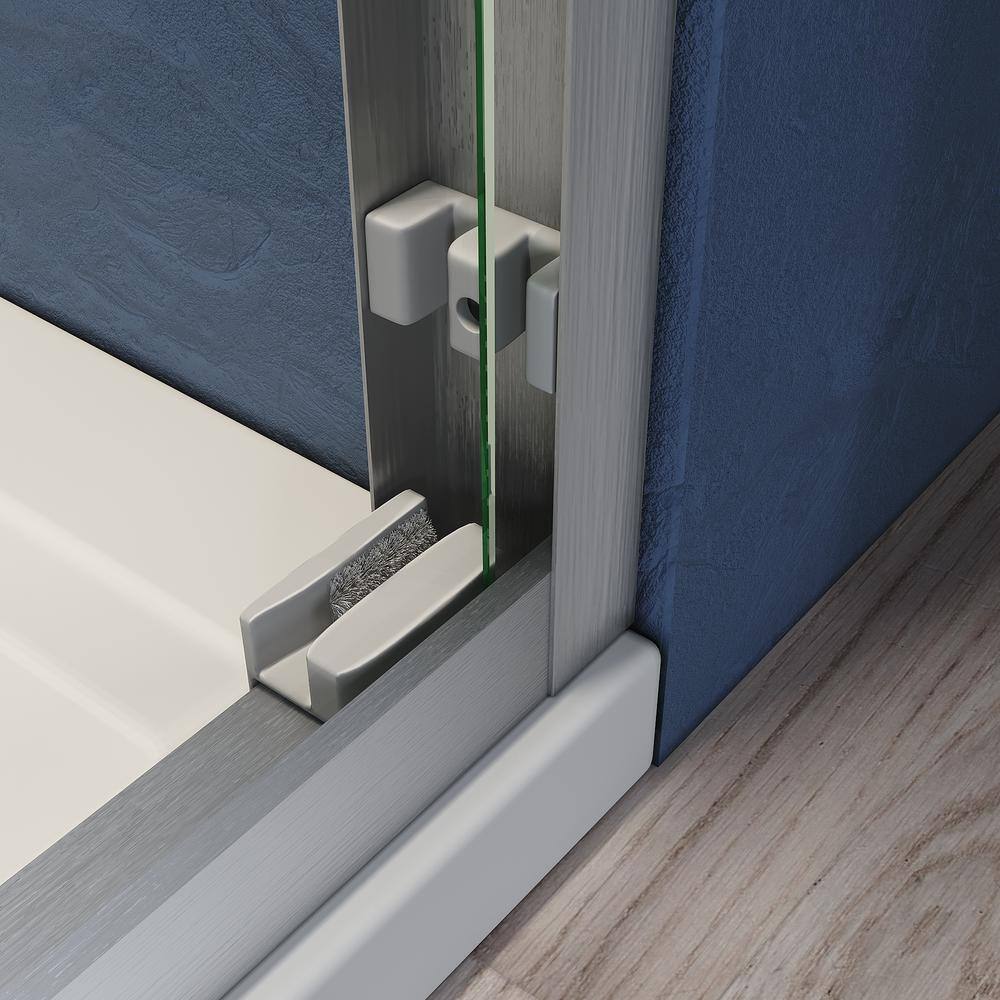60" x 72" Semi Frameless Sliding Aluminum Shower Door with Clear Tempered Glass