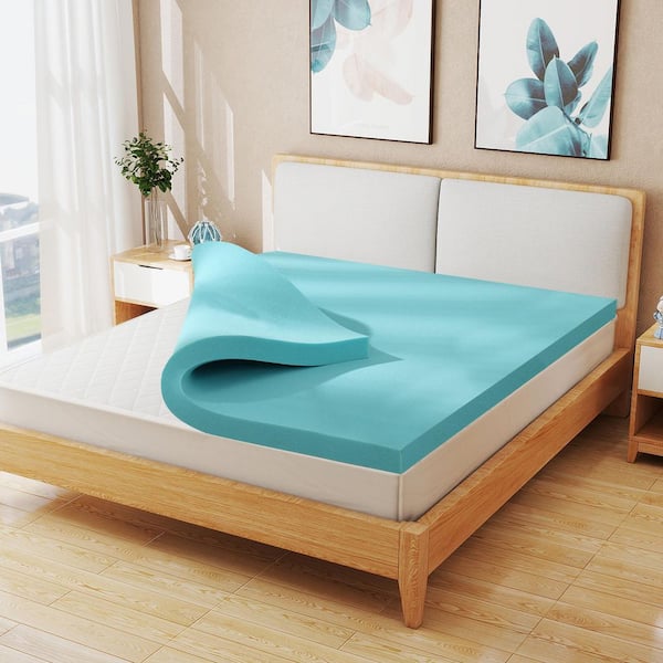 2 in. Full  Gel Memory Foam Mattress Topper, Soft Breathable Bedding with Pressure Relief (Blue)