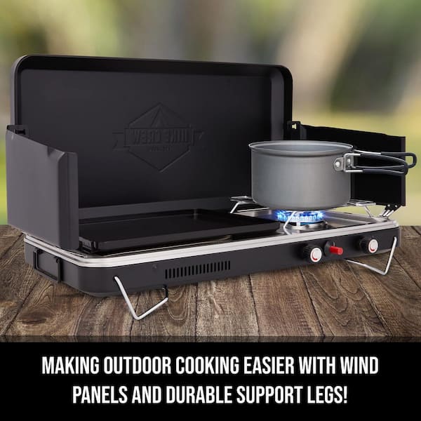 2-in-1 Portable Propane Grill 2 Burner Camping Gas Stove with Removable Leg  Black