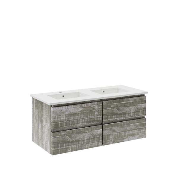 Fresca Formosa 48 in. Double Sink Wall Mount Floating Sage Gray Bath Vanity with White Quartz Top and Undermount Ceramic Sink
