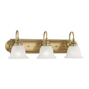 Bradley 24 in. 3-Light Antique Brass Vanity Light with White Alabaster Glass