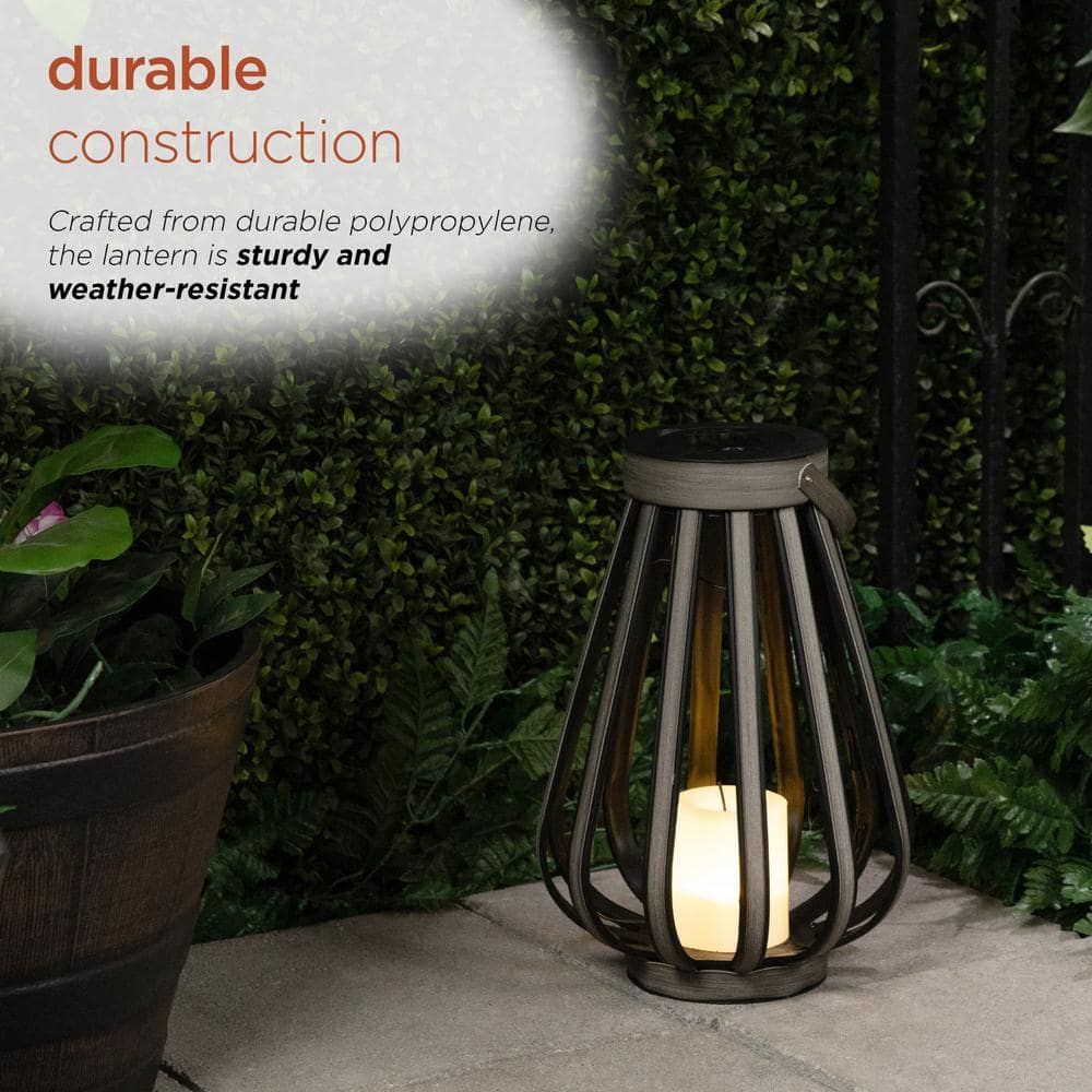 Gray Polypropylene Solar Lantern with LED Light, 18" Height