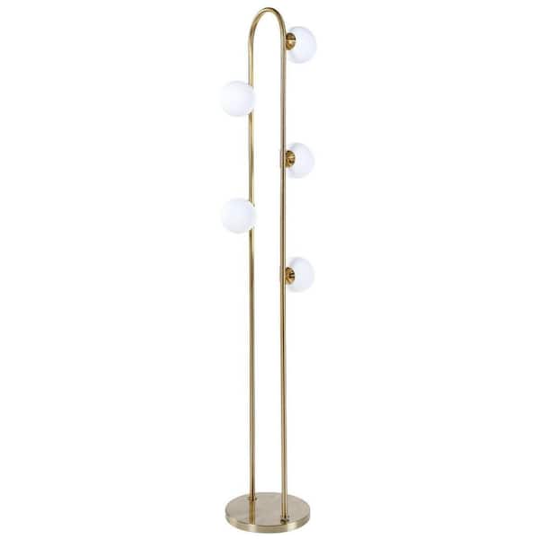 Avex 66 in. Gold Modern 5-Light Standard Floor Lamp with White Glass Shade