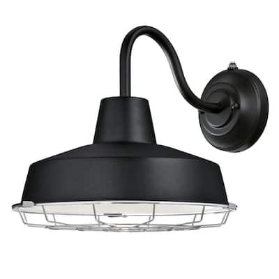 Academy 1-Light Textured Black LED Outdoor Barn Light Sconce with Dusk to Dawn Sensor, Dark Sky Friendly