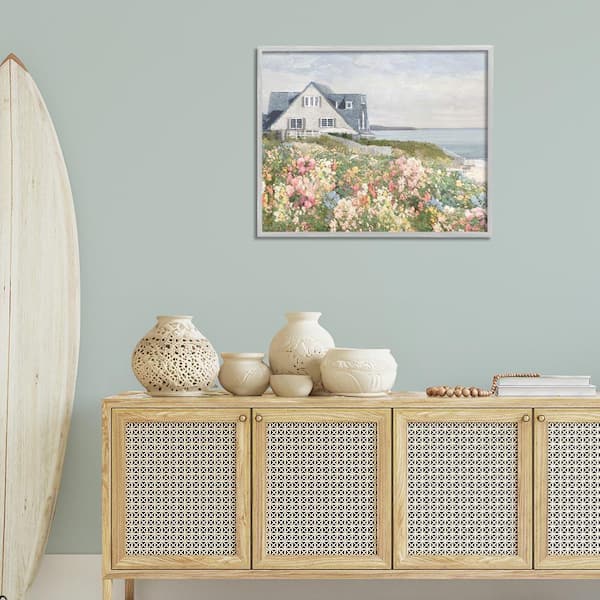 Coastal Cottage Meadow by Amber Sterling Gray Framed Nature Giclee Art Print 24 in. x 30 in.