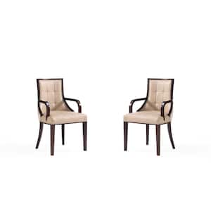 Fifth Avenue Tan and Walnut Faux Leather Dining Armchair (Set of 2)