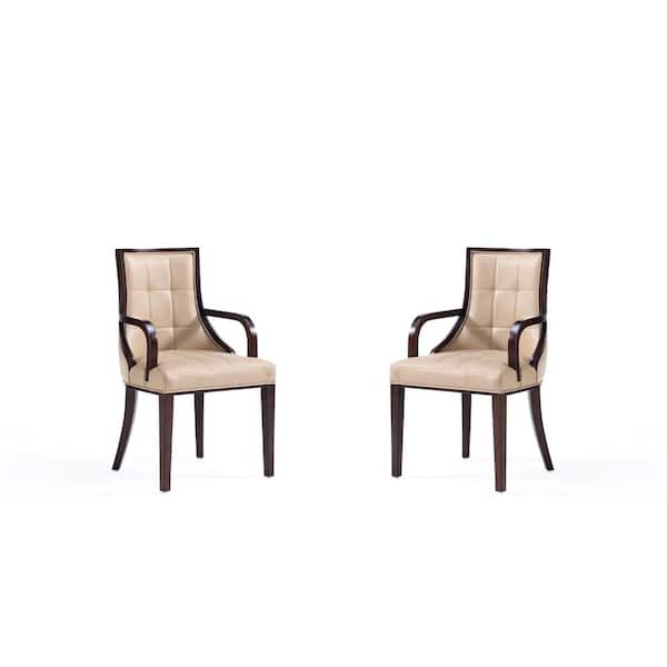 Manhattan Comfort Fifth Avenue Tan and Walnut Faux Leather Dining Armchair (Set of 2)