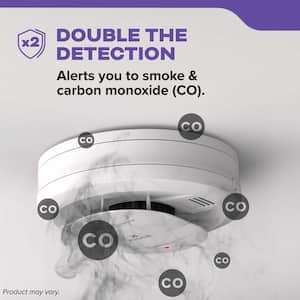 10-Year Battery Powered Combination Smoke and Carbon Monoxide Detector with Alarm LED Warning Lights and Voice Alerts