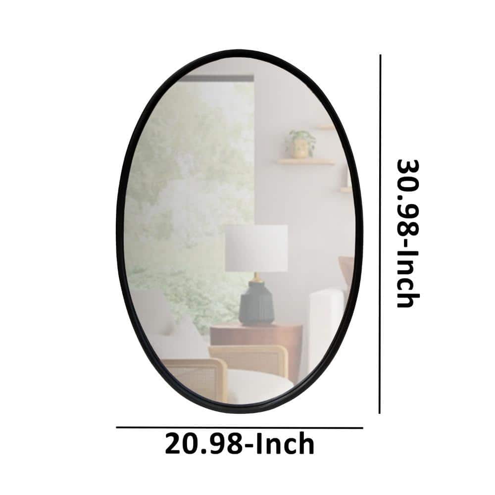 Elegant Oval Black Iron and Wood Wall Mirror