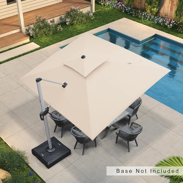PURPLE LEAF 9 ft. x 11 ft. All-aluminum 360° Rotation Silvery Cantilever Outdoor Patio Umbrella in Beige
