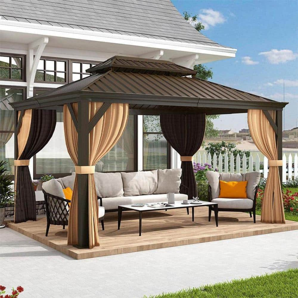 PURPLE LEAF 10 ft. x 14 ft. Bronze Aluminum Hardtop Gazebo Canopy for ...