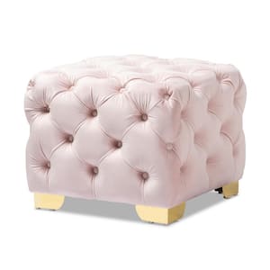 Avara Light Pink and Gold Ottoman