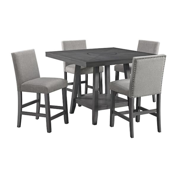 Picket House Furnishings Hester 5PC Counter Height Dining Set in Grey-Table and Four Chairs