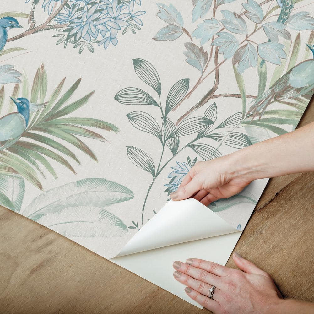 Turquoise Floral and Botanical Peel & Stick Wallpaper Roll