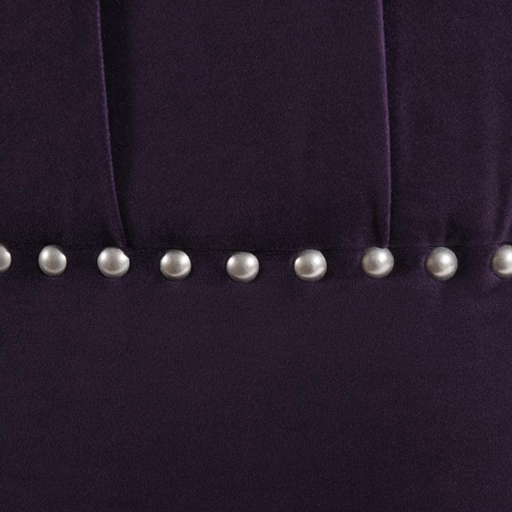 Purple Velvet Tufted Round Ottoman with Nailhead Accents