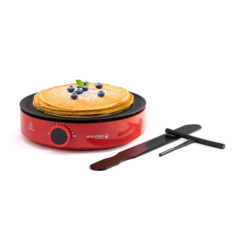 HOLSTEIN HOUSEWARES 12 in. Non-Stick Smokeless Electric Griddle Crepe Maker,  Red HH-09217002R The Home Depot