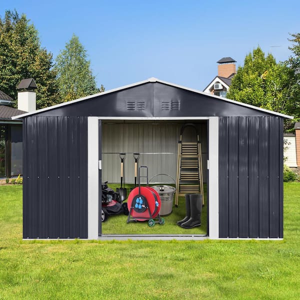 Zeus & Ruta 11.2 ft. W x 10.6 ft. D Coal Grey Metal Outdoor
