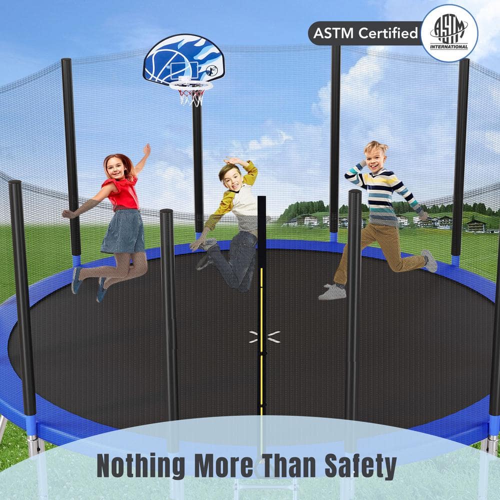 16FT Blue Round Outdoor Trampoline with Basketball Hoop